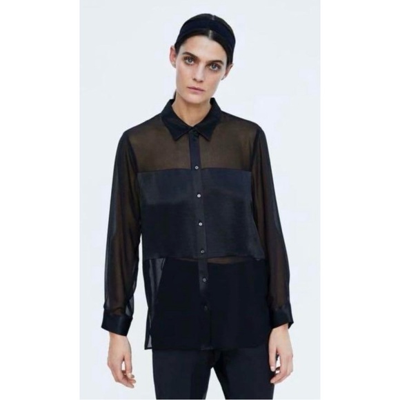 Zara Sheer Combination Blouse Top Size Small - Picture 1 of 4
